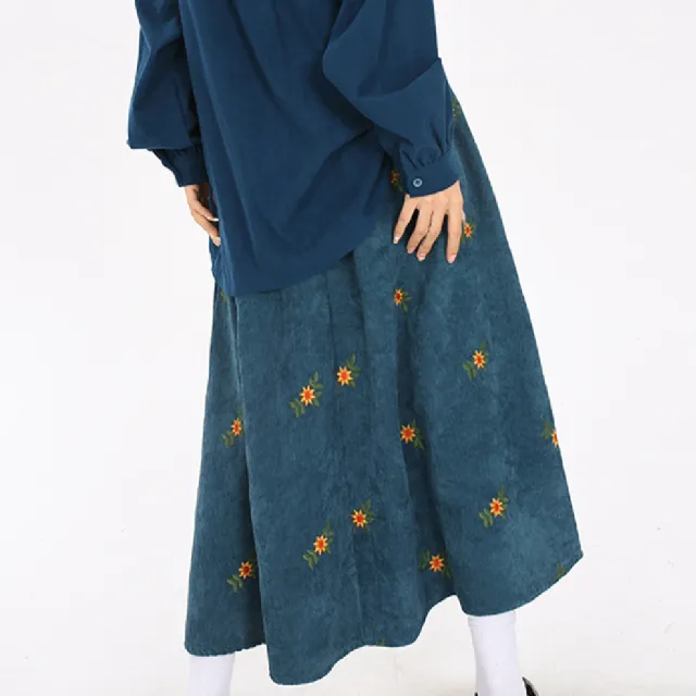 Women's Curry Corduroy Floral Skirt Blue - Shop at LoveMi