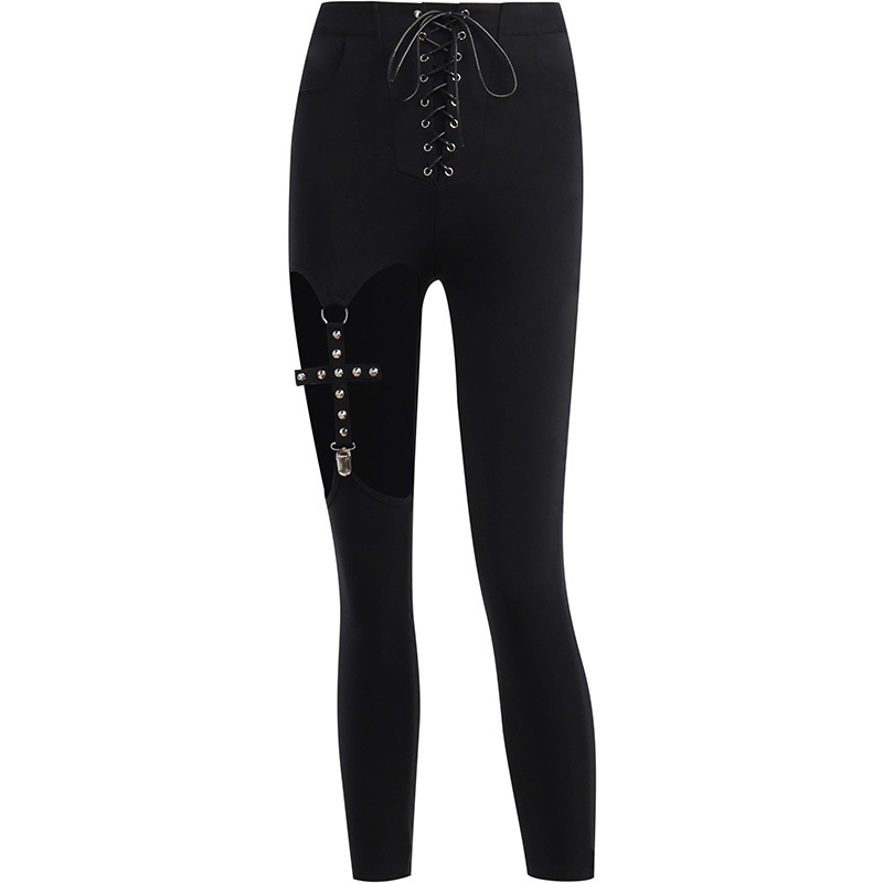 Fashion Personality Hollow Cross Skinny Slim Trousers