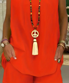 Solid Color Casual Shorts Suit, Ring Detail Cut-out Front Halter Top And Elasticated Waist Shorts