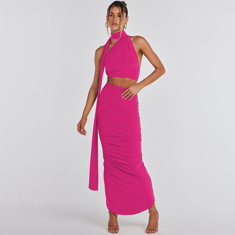 Title 18, Fashion Backless Tube Top Slim Fit Pleated Skirt