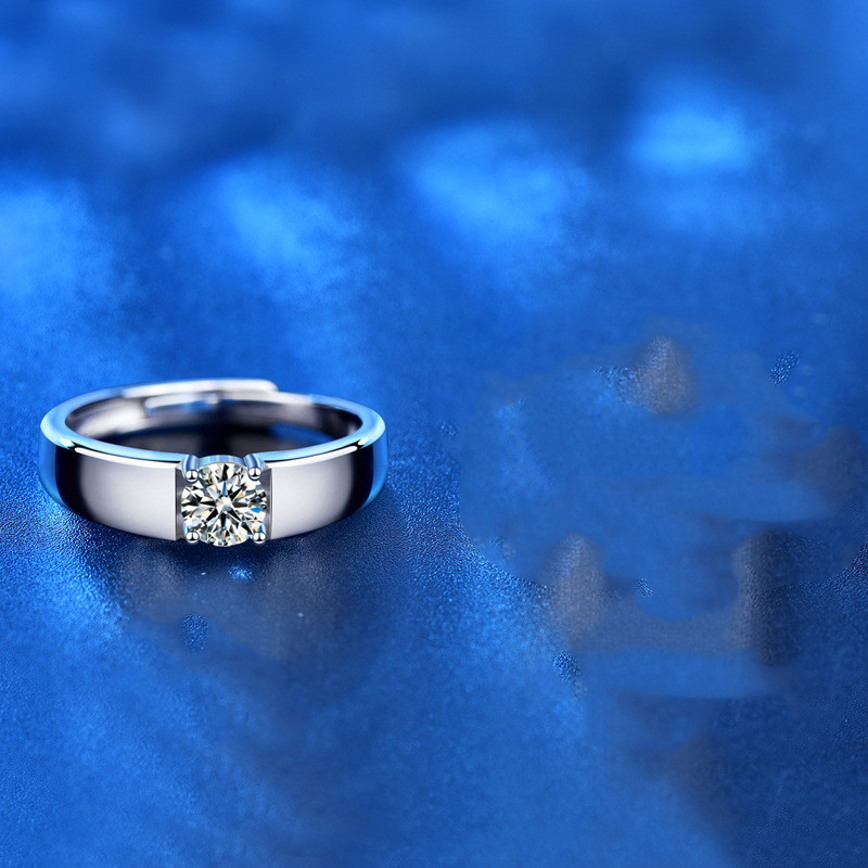 925 Sterling Silver Men's Platinum Moissanite Ring