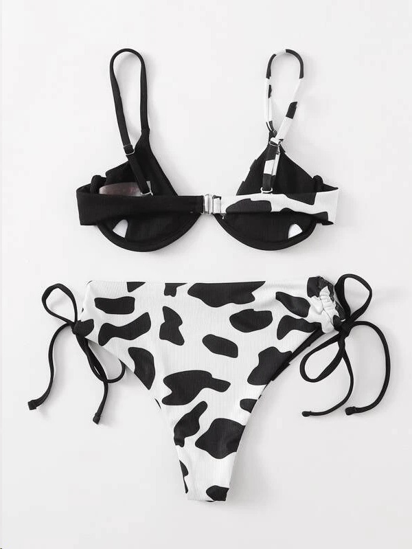 Ladies One Piece Underwire Cow Print Swimsuit