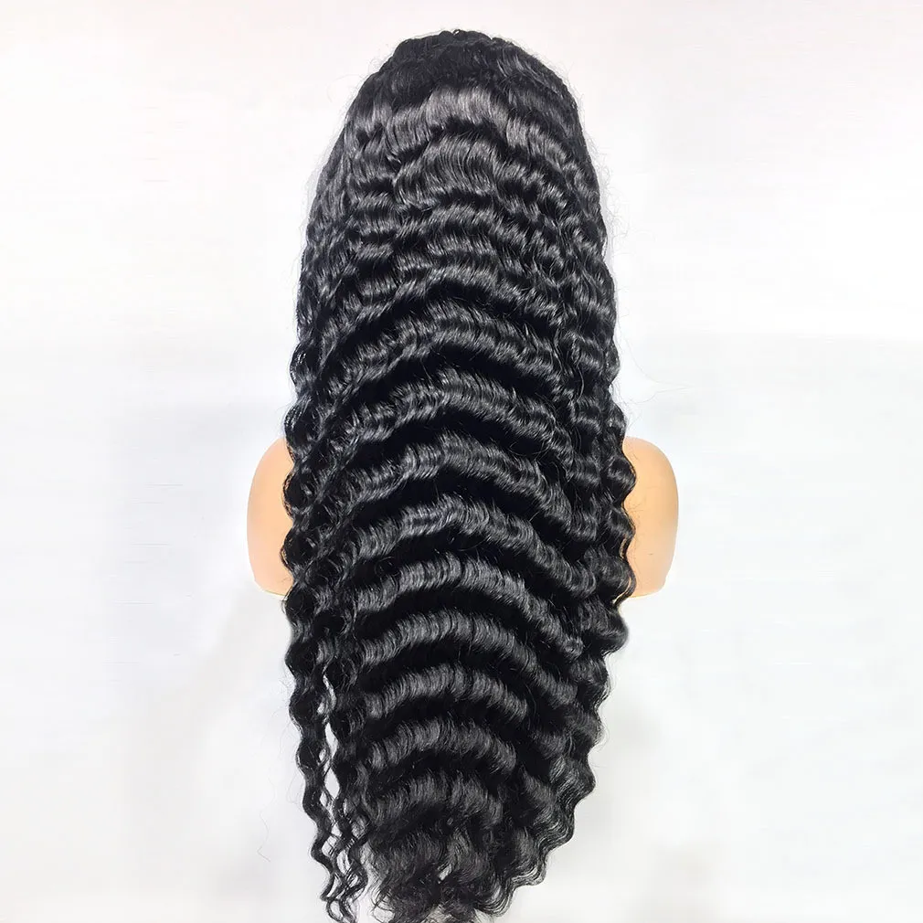 Human Hair 28 30 Deep Wave Lace Frontal Wigs 13 4 Front Wigs - 20Black