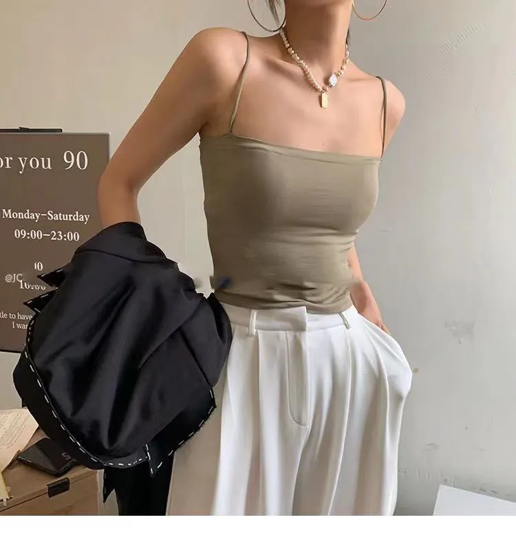 Women's Simple And Versatile Solid Colour Camisole - Army Green