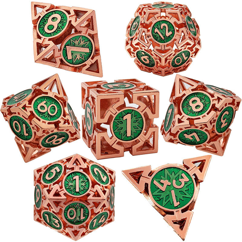 Metal hollow faceted dice set (gold black)