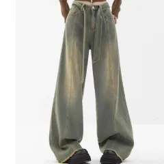 Retro Blue Jeans Women's Straight Loose Wide Leg Pants Dark Wide Foot Mopping - Vintage Blue - View 1