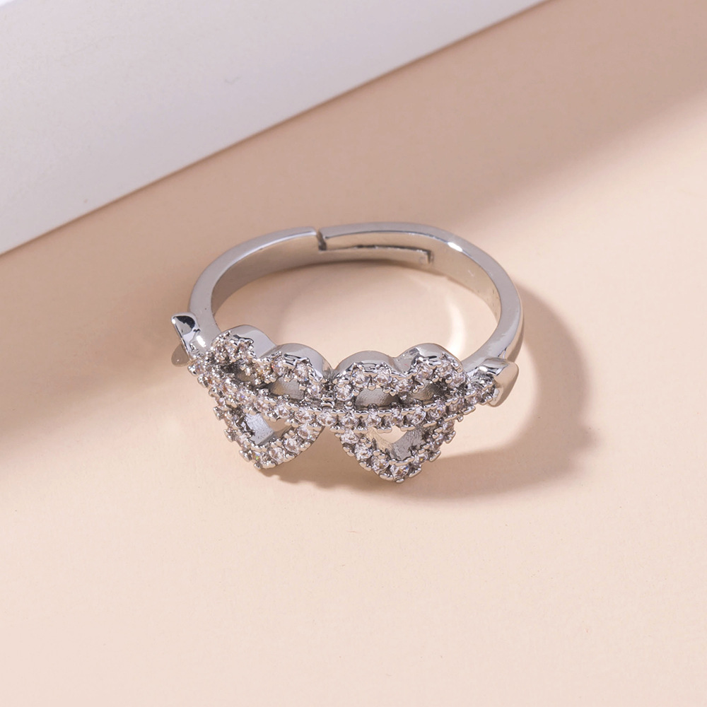 Double Heart Micro Inlaid Zircon Ring Female Jewelry
