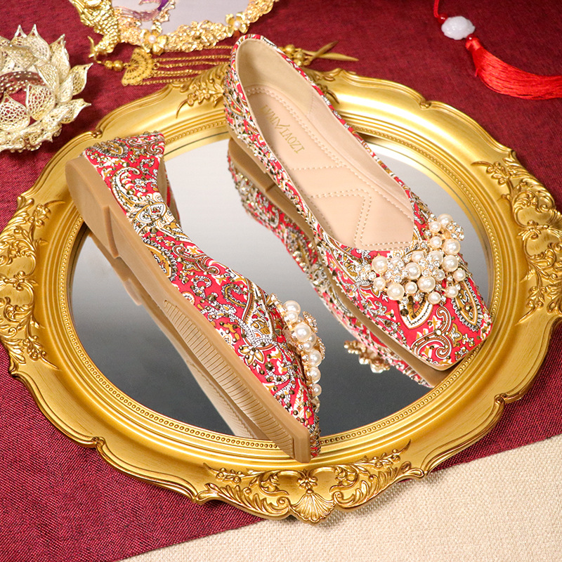 Women's Square Toe Light Lipstick Red Wedding Shoes