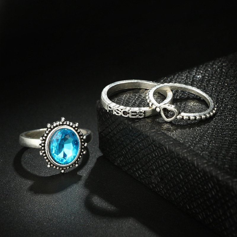 Stone Letters Heart-shaped Crown 6-piece Ring Set