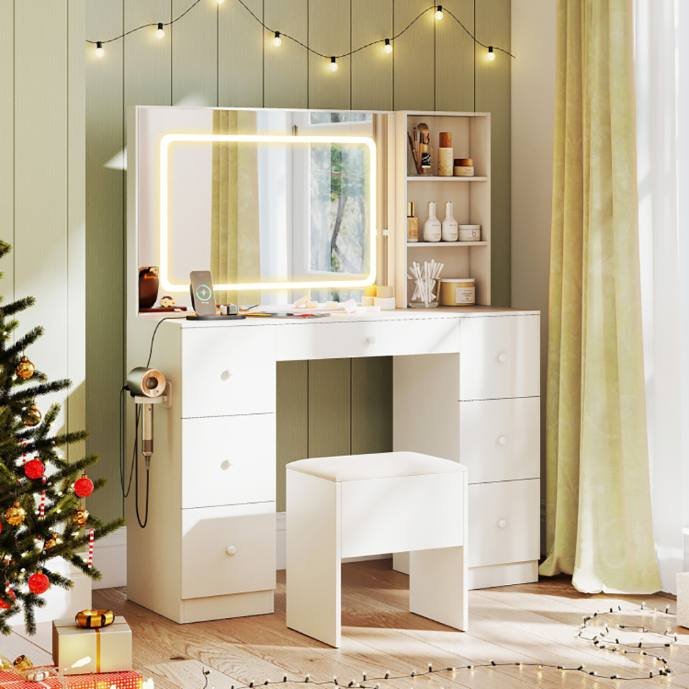 Vanity Desk With Mirror And Lights Makeup Dressing Table Vanity Table And Stool Set 3