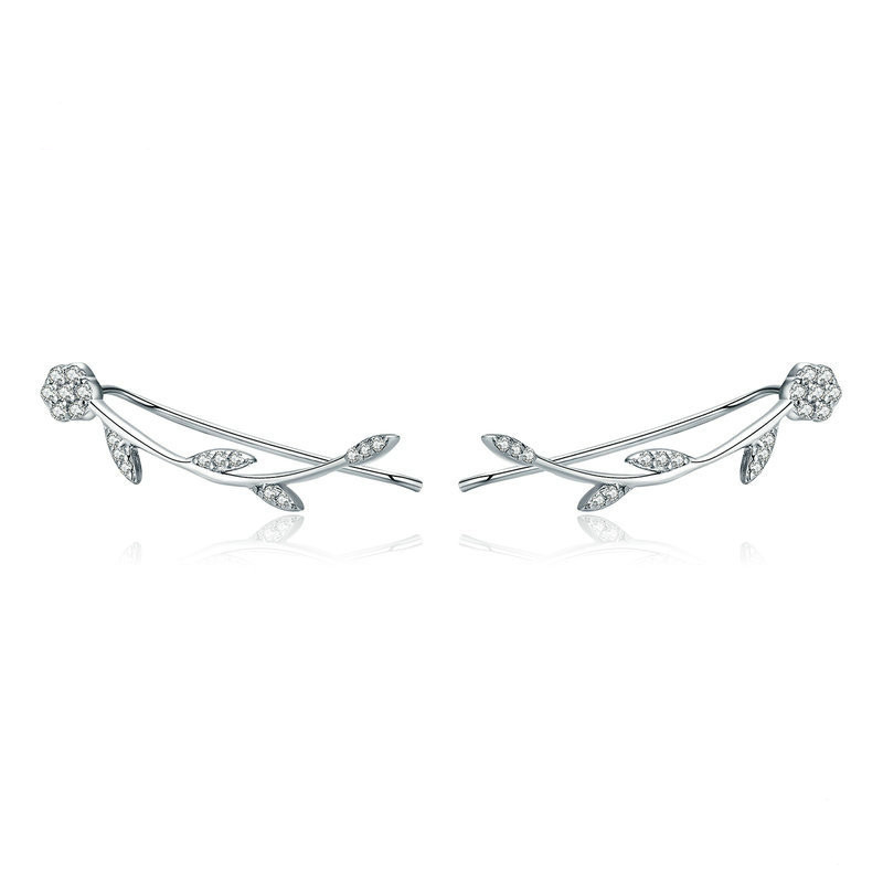 Vintage Sterling Silver Leaf Women's Stud Earrings Personality