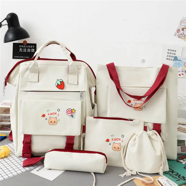 Women's Fashion Versatile Waterproof Rucksack Set Beige - Shop at LoveMi