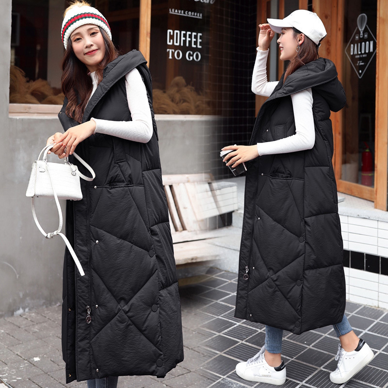 Women's Down Mid length Thickened Vest Jacket Black - Shop at LoveMi