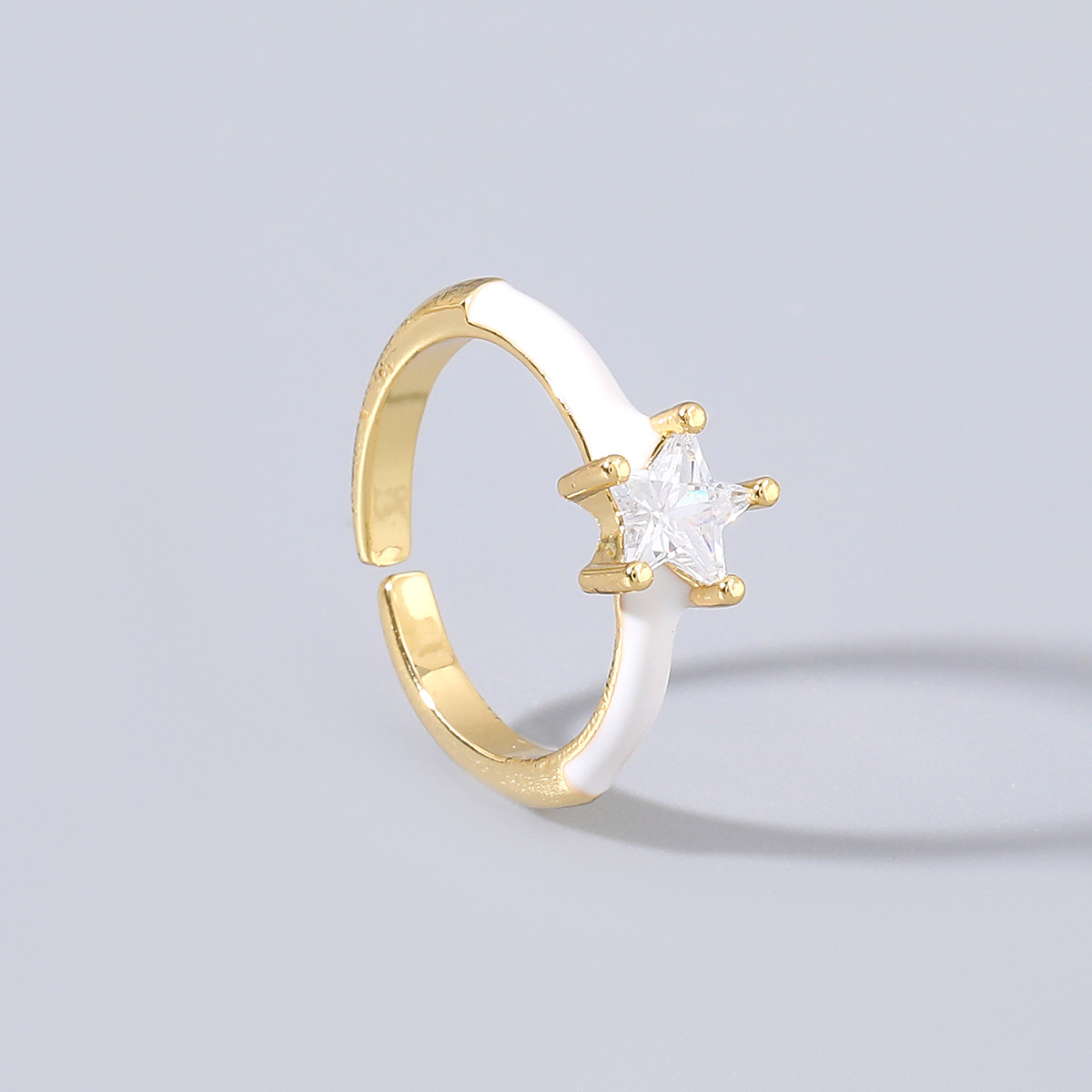 European And American Copper Micro-set Rhinestone Star Ring Women