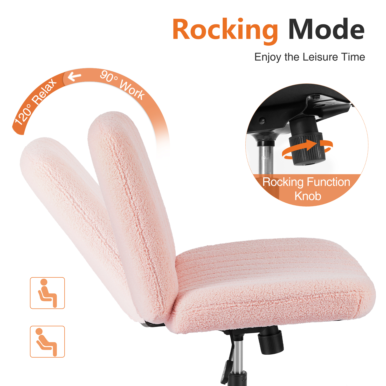 Office Desk Vanity Chair Cross Legged Armless Swivel Fabric Height Adjustable Wide Seat With Replaceable Wheels-Fixed Base, Comfy Task Chair Padded image 5