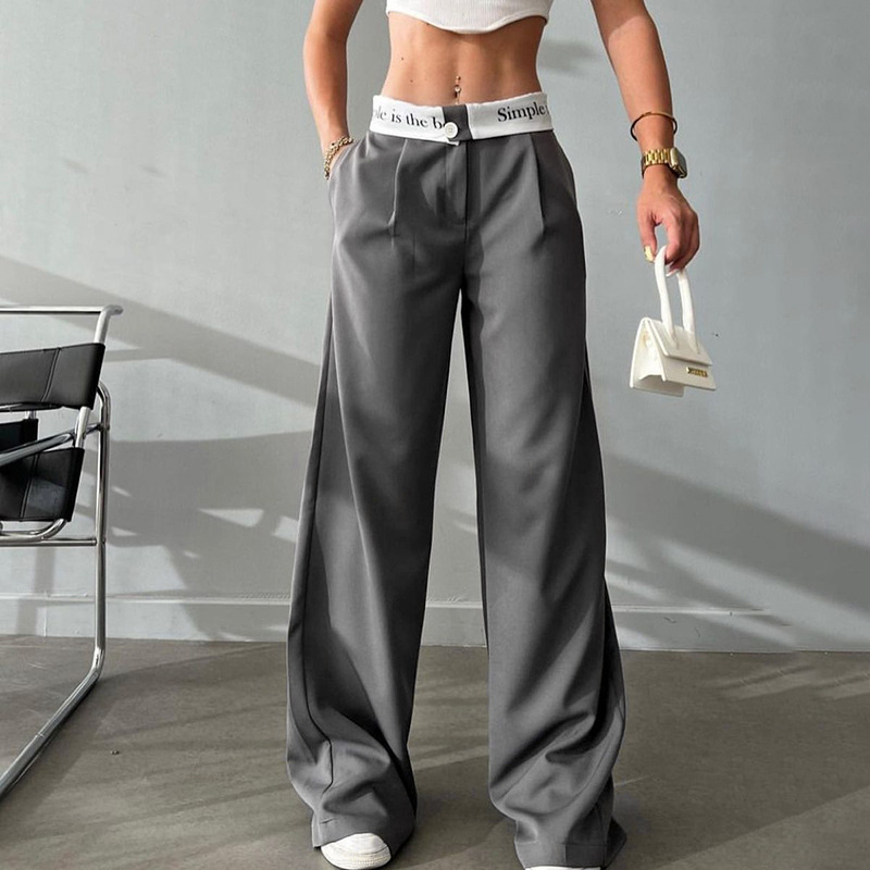 Title 12, Knitted High Waist Contrast Color Loose Trousers