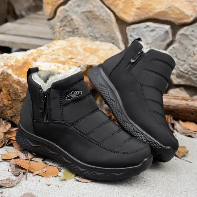 Winter Snow Boots WIth Side Zipper Casual Warm Plush Flat Shoes Women's Fleece Ankle Boot Black - Shop at LoveMi