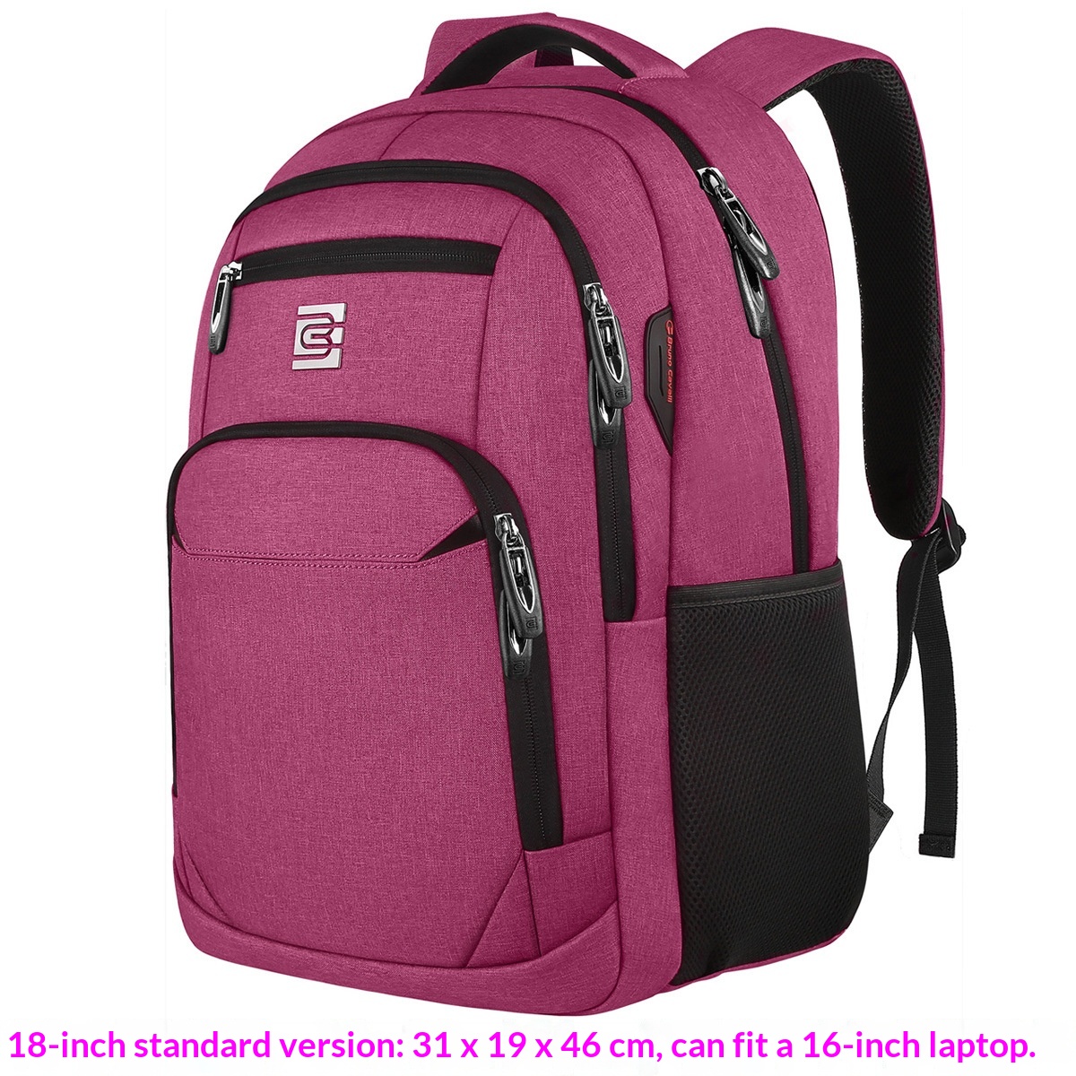 BC Men's Business Backpack Oxford Cloth Waterproof 16 Inch Large Capacity Multifunctional Computer Backpack Student Backpack Women's Rose Red Standard Edition