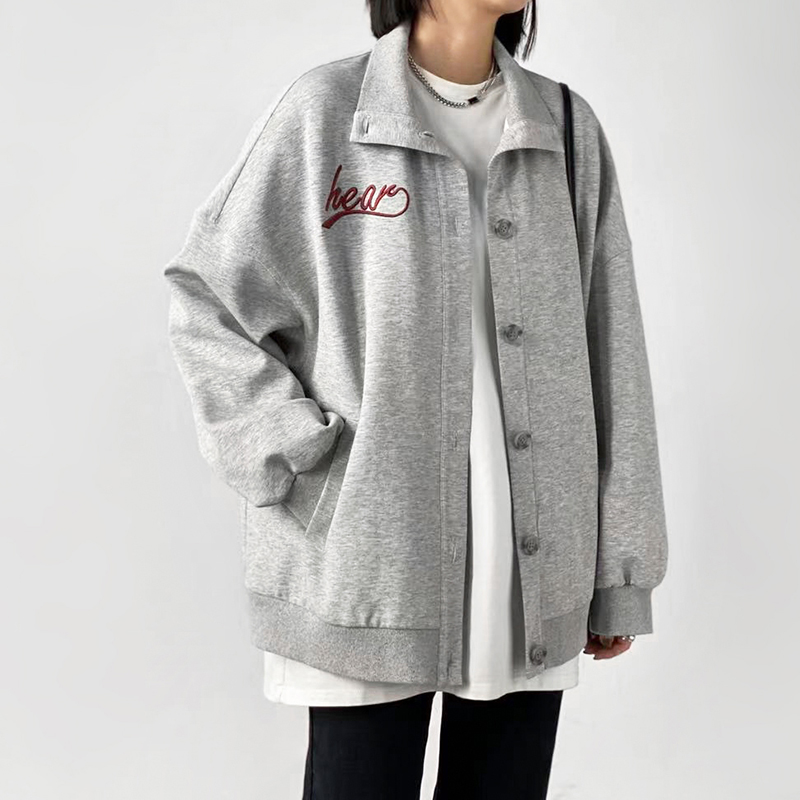 Sweet Cool Loose Long Sleeve Stand Collar Embroidered Letters Casual Jacket