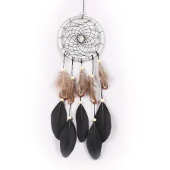 New Silver Leather Black Big Floating Dreamcatcher Home Crafts Ornaments Car Feather Wind Chimes - Black - View 1