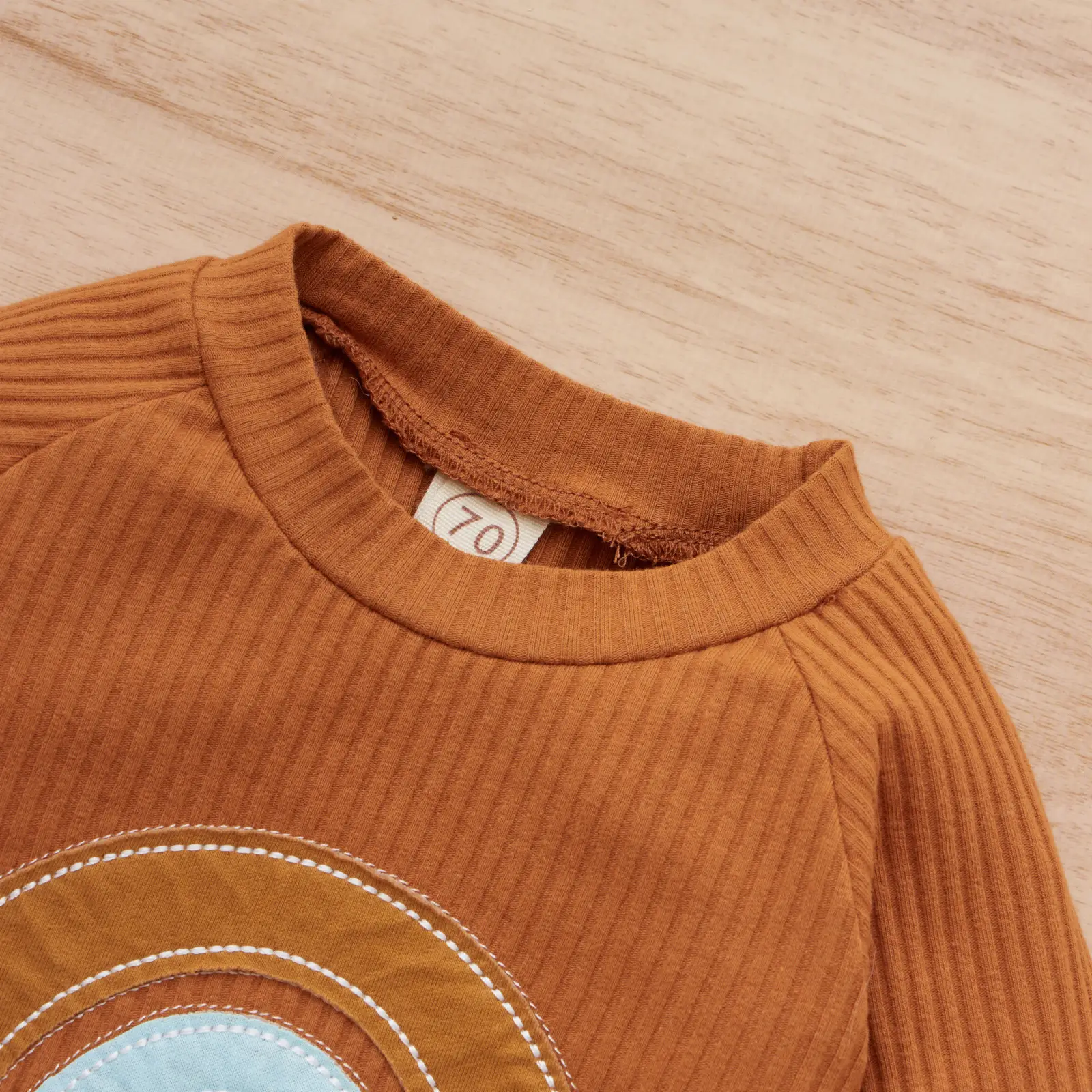 Girls' Sports Long-sleeved Pullover Without Hood Rainbow Cotton Sweater And Trousers Suit