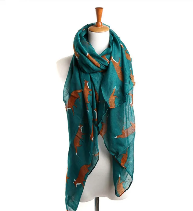 Fall Winter Fashion Korean Style Voile Animal Pattern Fox Scarf Green - Shop at LoveMi