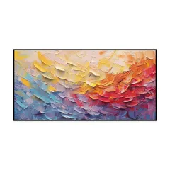 Hand Drawn Blue Red Yellow Knife Thick Flowers Oil Painting On Canvas New Special Design Colourful Blocks Artwork For Wall Decor - Without Inner Frame - View 1