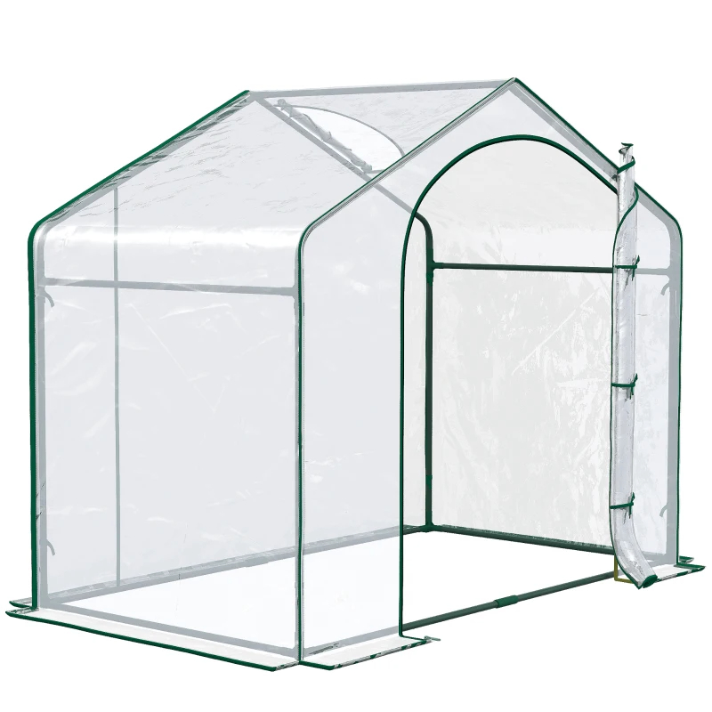 Portable Walk-in Greenhouse, Plastic Cover, Steel Frame Garden Hot House, Zipper Door, Top Vent For Flowers, Vegetables, Saplings, Tropical Plants, Clear