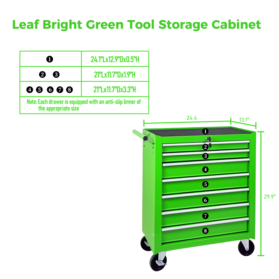 Rolling Tool Chest With 7-Drawer Tool Box With Wheels Multifunctional Tool Cart Mechanic Tool Storage Cabinet For Garage, Warehouse, Workshop, Repair Shop -GREEN