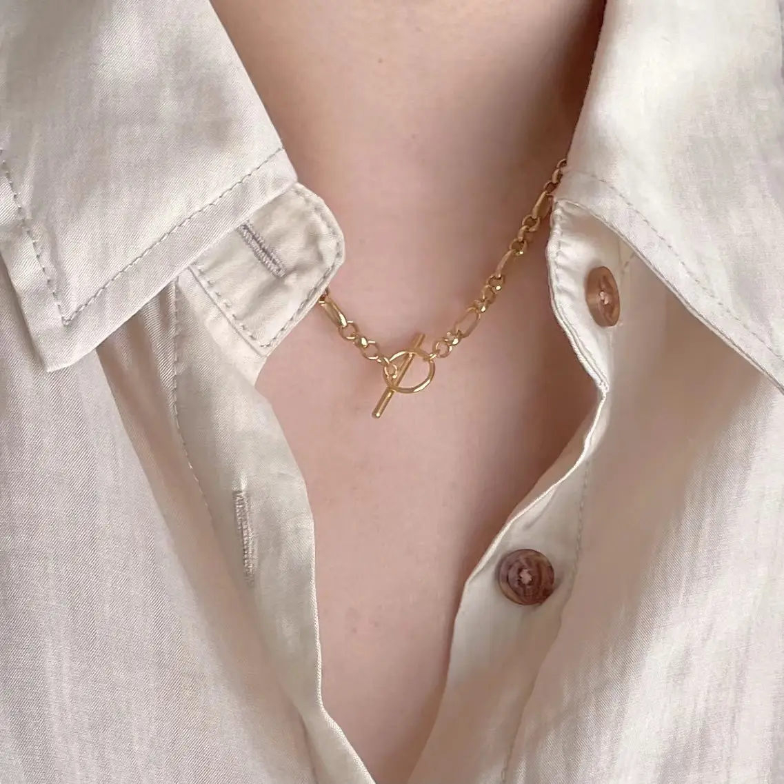 Women's Simple Sterling Silver Pearl Chain Necklace