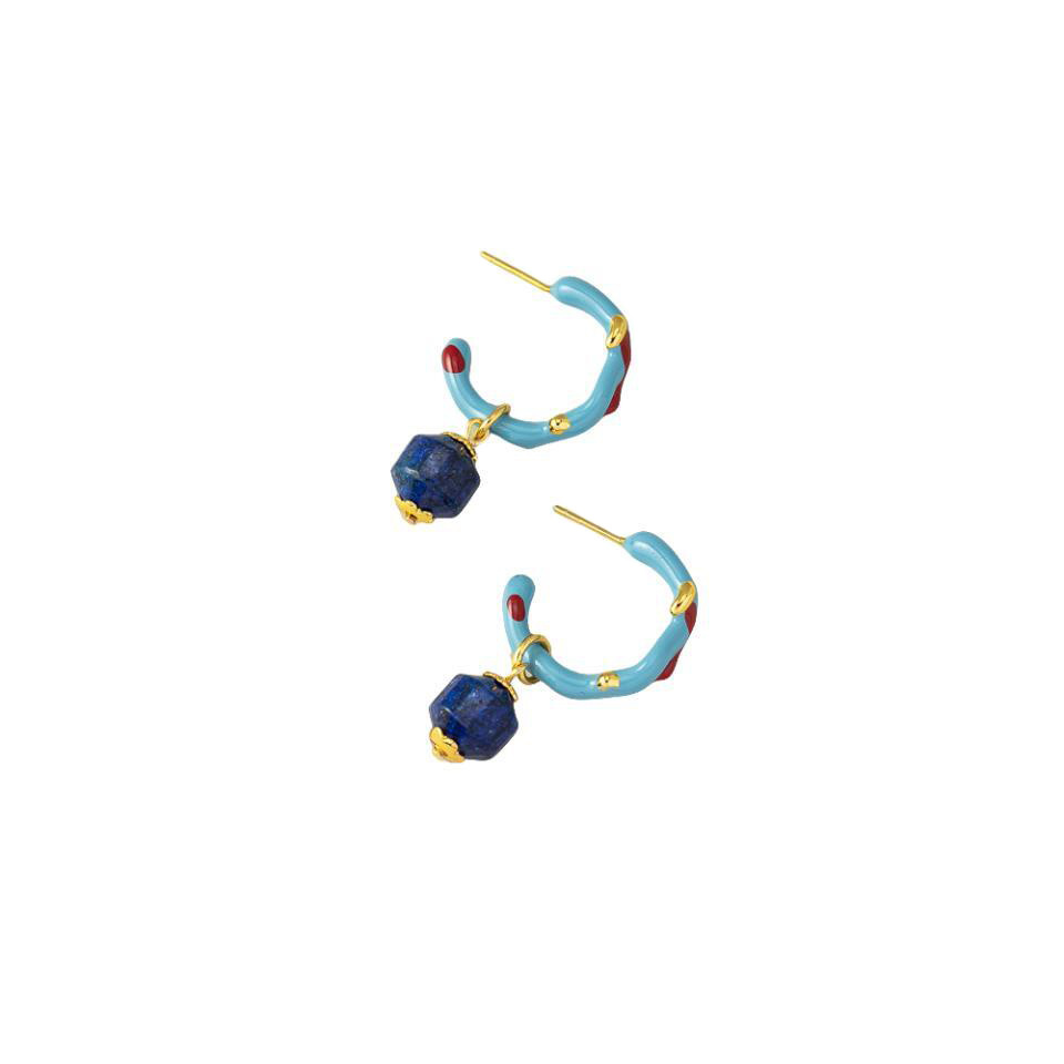 Title 4, Coral Enamel Glaze Natural Lapis Earrings