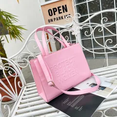 Embossed Letters Women's Tote Simple Tote Bag - Pink - View 1