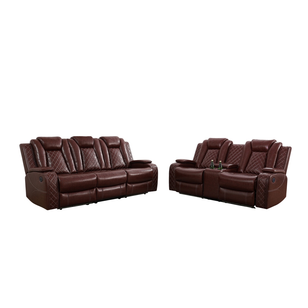 Pickup Only--Red Breathing Leather 3-Piece Living Room Recliner Sofa Set