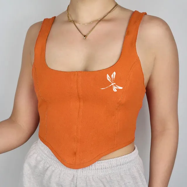 Sexy U neck Print Back Strap Waist Vest Orange - Shop at LoveMi