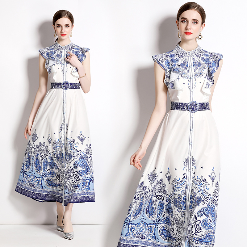 Women's Holiday Style Printed Long Skirt Waist