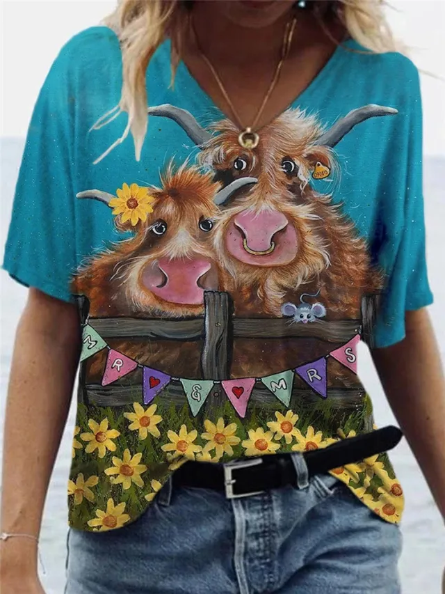 Short sleeved Multicolor Loose fit Women's T shirt - Shop at LoveMi