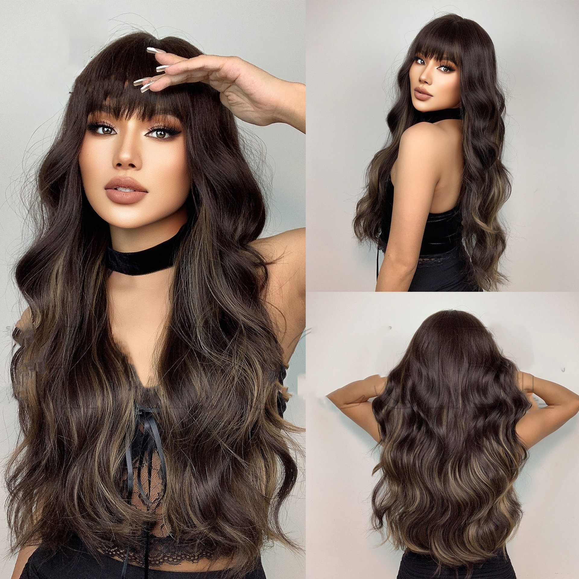 Female  Chestnut Blond Bangs Long Curly Air Bangs Synthetic Fiber Wig — foto 4