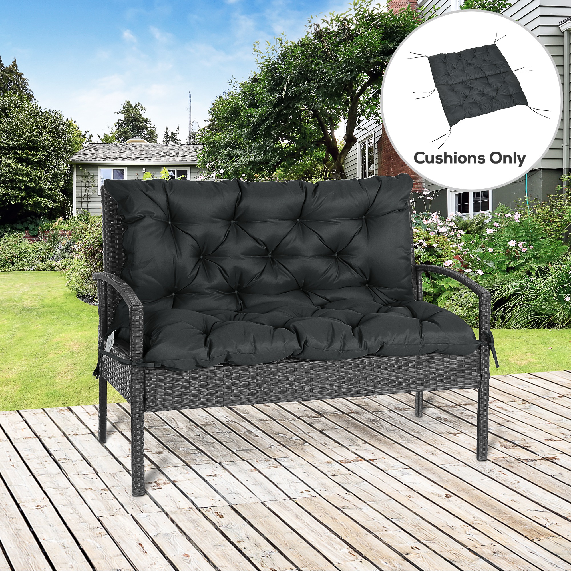 2 Seater Bench Pad, Garden Chair Cushion With Back And Ties For Indoor Outdoor — image 11