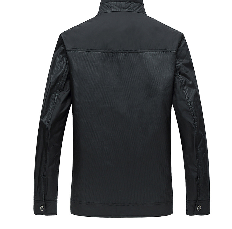 Solid Color Straight Hem Stand Up Collar Side Slit Pockets