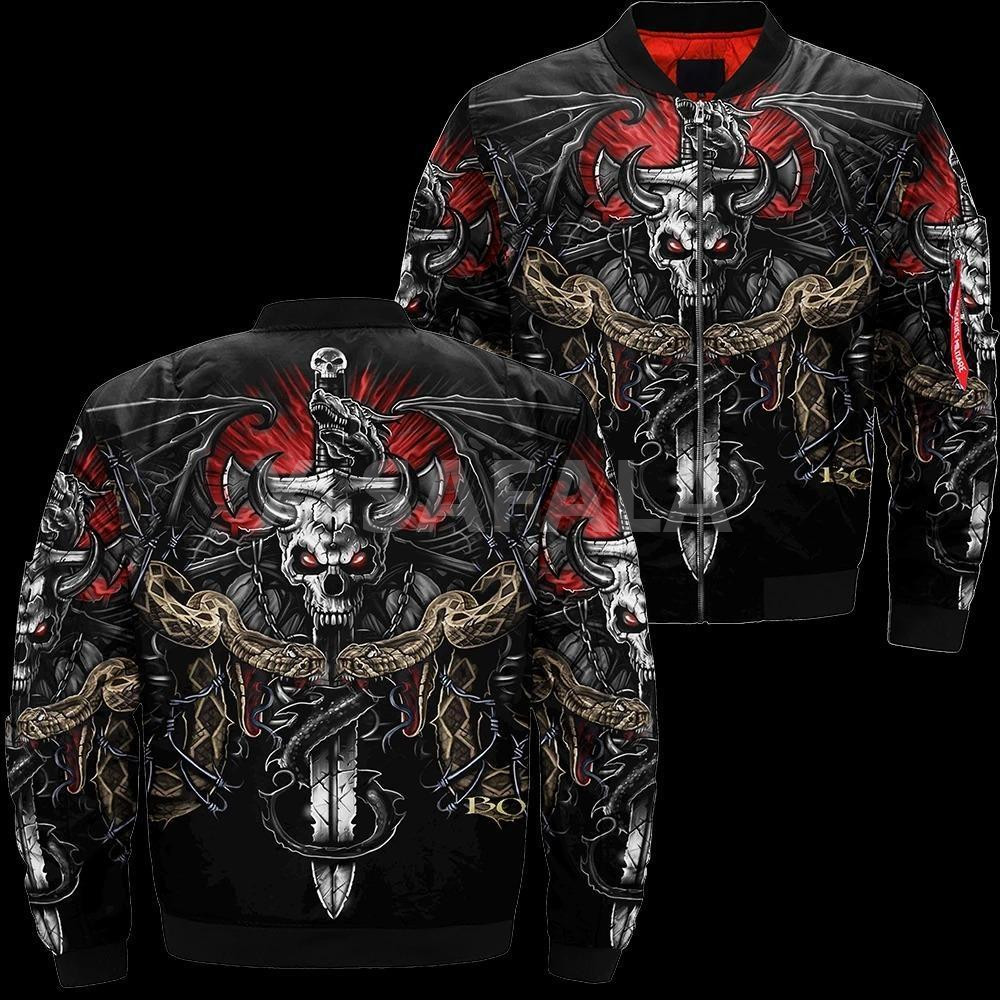Skull Print Hooded Pocket Fashion