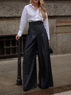 Elegant High-waist Wide-leg Jeans - Denim-2Xl - View 1