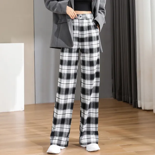 Black And White Checkered Pants For Women's Retro Trend Regular Style - Shop at LoveMi