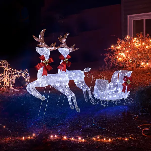 211X27.5X100cm Deer Sled, White Light, Powder Mesh, Christmas Lights, Reindeer