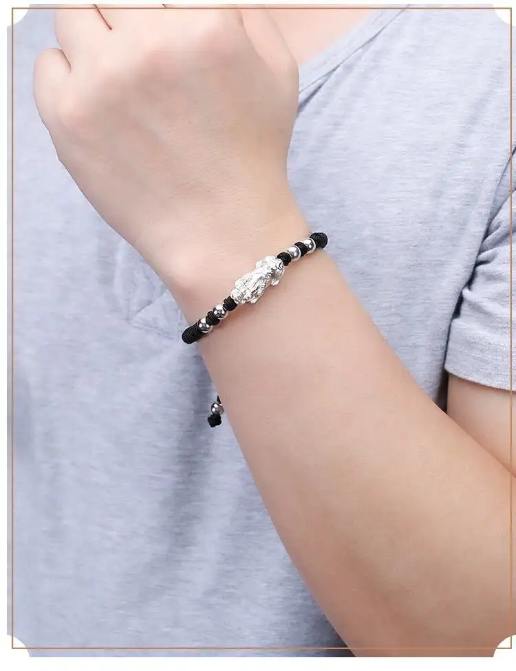 Couple Red Rope Silver Gold Plated Pixiu Men's And Women's Bracelet