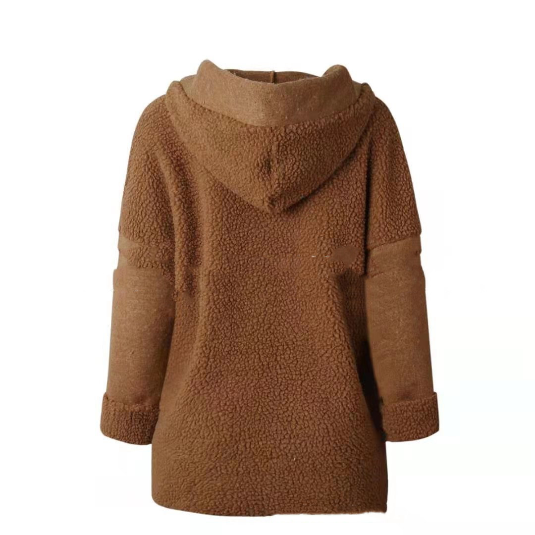 Zip Hooded Contrasting Color Warm Women Jacket