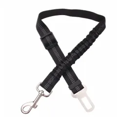 Adjustable Dog Seat Belt Dog Car Seatbelt Harness Leads Elastic Reflective Safety Rope - Black - View 1