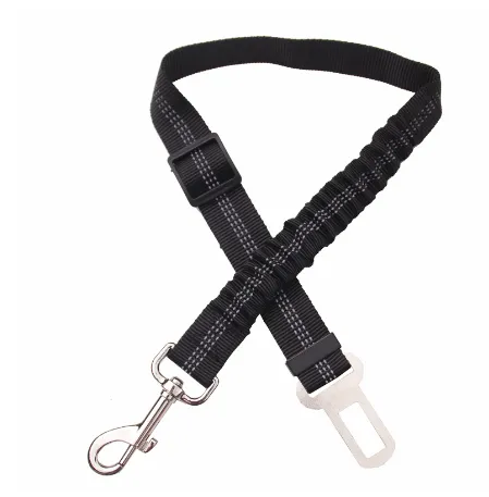 Adjustable Dog Seat Belt Dog Car Seatbelt Harness Leads Elastic Reflective Safety Rope - Black
