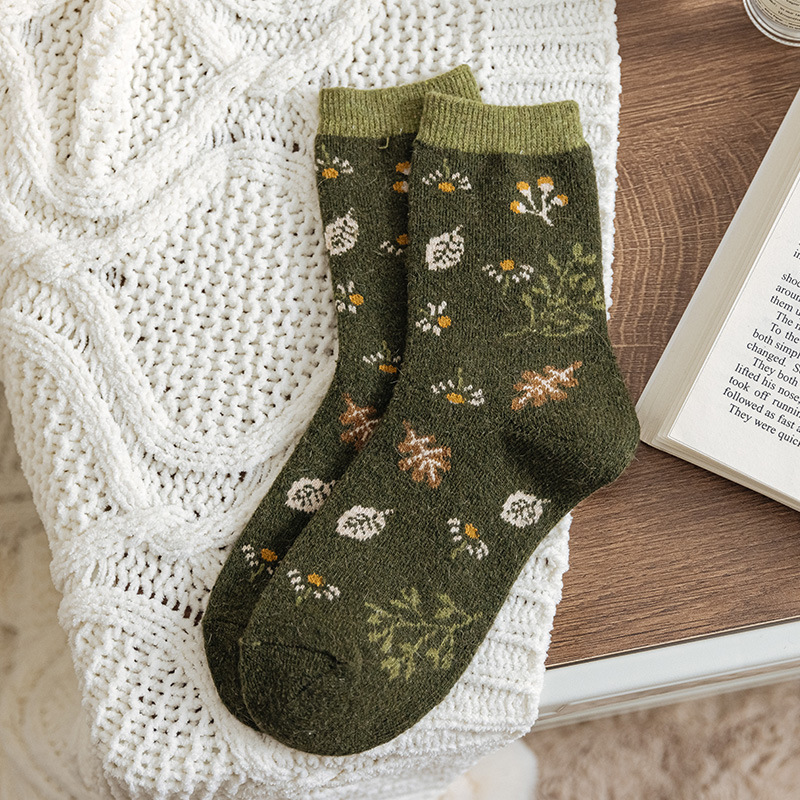 Women's Green Wool Socks Thickened