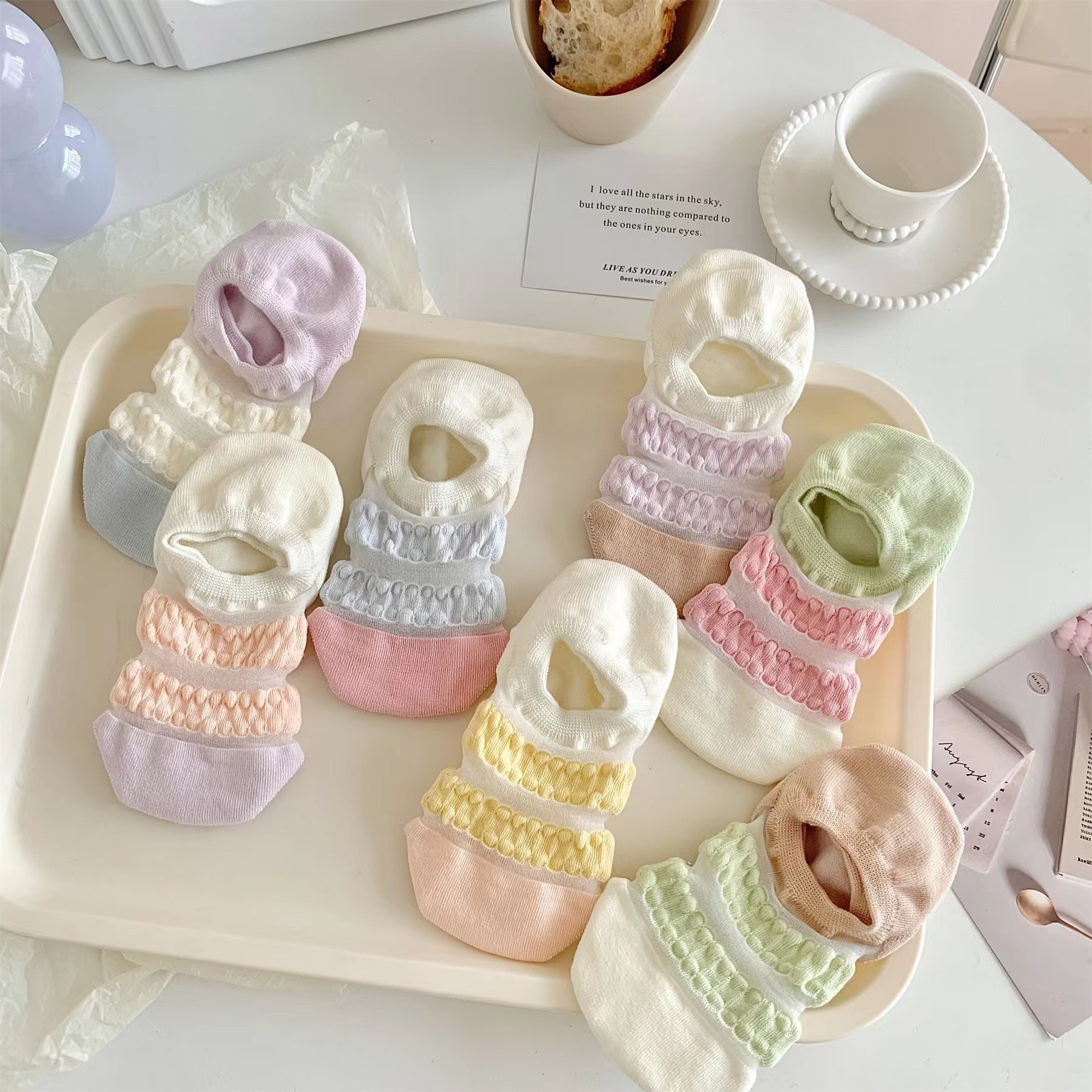 7 Pairs Of Striped Socks For Children's Summer Thin Glass Fiber Women's Shallow Mouth Invisible Socks