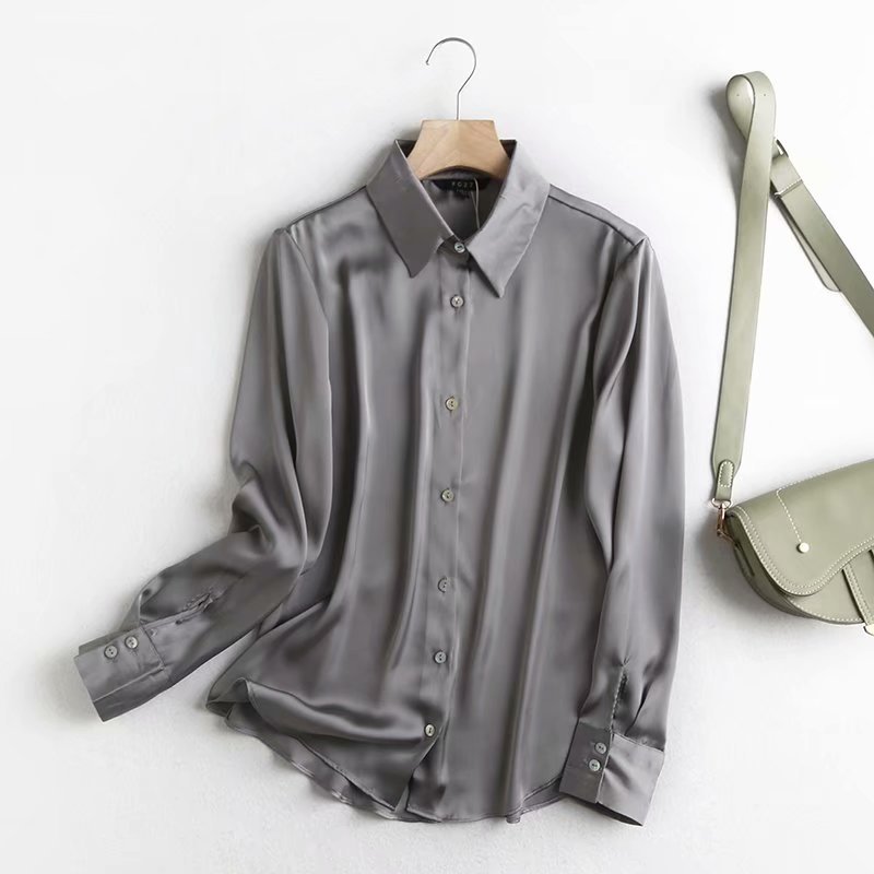 Title 2, Satin Plain Lapel Long Sleeve Shirt